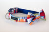 Dog collar and bow tie set: Captain, a cheerful madras plaid