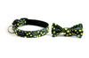 Dog collar and bow tie set: Kate, a green and yellow floral